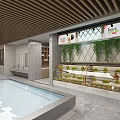 Serene SPA Sauna Locker Room With Wooden Lockers Marble Floor And Chinese Lantern Decorations