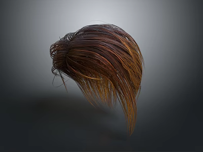 Trendy Woman Showcasing Brown And Golden Gradient Hair Wig Floating On Grey Background 3d model