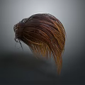 Trendy Woman Showcasing Brown And Golden Gradient Hair Wig Floating On Grey Background