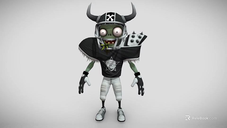 Game Movie Character Green Zombie With Horned Helmet And Skull Emblem Sports Uniform 3d model 