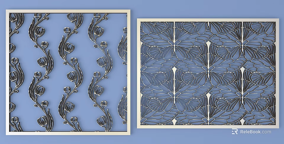 Artistic Decorative Room Dividers With Floral Leaf And Butterfly Geometric Patterns 3d model 