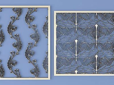 Artistic Decorative Room Dividers With Floral Leaf And Butterfly Geometric Patterns 3d model