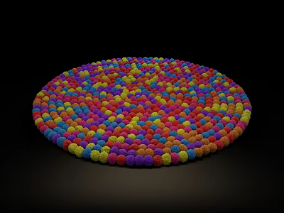 Colorful Round Carpet With Soft Multicolored Pom Poms For Living Room Decor 3d model