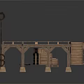 Modern Wooden Roof Structure With Barbed Wire Fence And Support Pillars