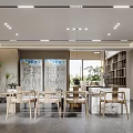 Elegant Modern Chinese Specialty Store Interior With Display Shelves Tea Table And Pendant Lights