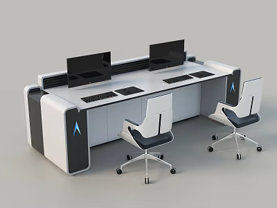 Modern Office Desk With Dual Monitors Two Ergonomic Chairs White And Black Color Scheme 3d model