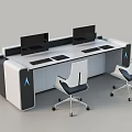 Modern Office Desk With Dual Monitors Two Ergonomic Chairs White And Black Color Scheme