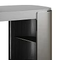 Modern Dressing Table With Round Mirror Gray Wooden Top And Black Metal Legs