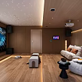 Home Theater Room Interior Design With Starry Ceiling Projector Plush Sofas And Wooden Flooring