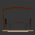Red Pergola Outdoor Dining Area with Table Four Chairs and Wooden Deck