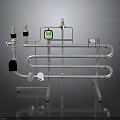 Industrial Pipeline System With Metal Pipes Valves Gauges And Support Stand