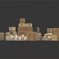 Household Storage Essentials Including Stacked Wooden Crates Barrels Boxes And Sacks