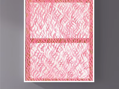 Abstract Painting With Pink White Wavy Patterns Two Sections And Gold Frame Wall Art 3d model