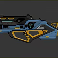 Sci Fi Pistol With Blue And Orange Futuristic Design Glowing Accents And Geometric Shapes