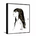 Ink Style Female Portrait Painting With Long Black Hair Side Profile And Splatter Marks