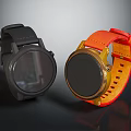 Stylish Wristwatches With Black And Orange Leather Straps Round Dials And Metal Cases