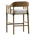 Natural Wooden Frame Bar Stool With Woven Armrests And Comfortable Light Cushion