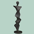 Landscape Sculpture Abstract Human Figure Spiral Black With Circular Base On Light Green Background