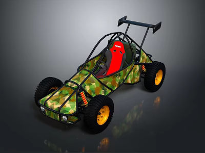 Off-road Go-kart With Camouflage Design Red Seat Black Frame And Yellow Wheels 3d model
