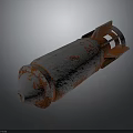 Rusted Old Military Artillery Shell With White Surface And Orange Corrosion