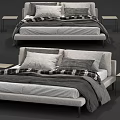 Modern Double Bed Interior With Gray White Pillows And Plaid Pattern Blanket 3d model