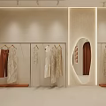 Elegant Modern Clothing Store Interior With Open Space Curved Design White Counter And Soft Lighting