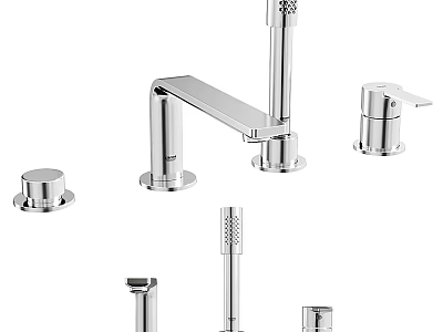 Modern Chrome Faucet With Single Handle Spray Head And Matching Accessories 3d model