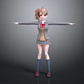 Anime Style 3D Model Girl Character In School Uniform With Ponytail And Arms Outstretched