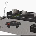 Modern Leather Sofa And Marble Coffee Table Set With Throw Pillows Accent Chair Striped Rug