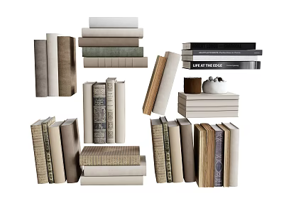 Stacked Books with Various Colors Different Thicknesses and Style Themed Covers for Home Decor 3d model