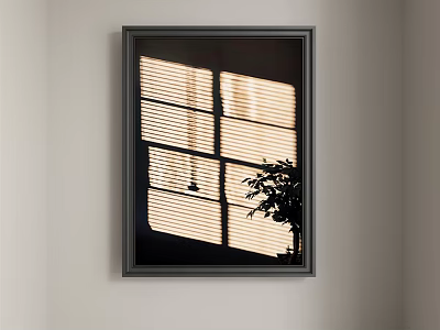 Modern Abstract Painting Featuring Window Blinds Light Effects And Plant Silhouette On Wall 3d model