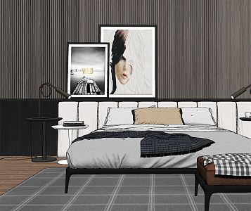 Modern background double bed 3d model