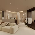 Modern Clothing Store Interior With Fashion Display Racks Sofa And Soft Lighting