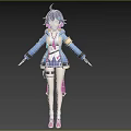 Anime Woman Character Design With Purple Black Hair Blue Coat And Pink Boots