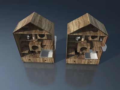 Wooden House Shaped Pet House With Swing Door And Multi Level Compartments 3d model