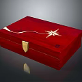 Elegant Red Wooden Box With Golden Star Pattern And Decorative Lock For Daily Use