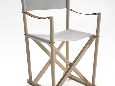 Folding Leisure Chair With Wooden Frame Gray Fabric Seat Backrest And Armrest Straps 3d model