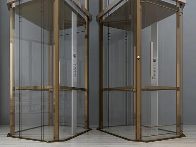 Modern Transparent Glass Elevators With Metal Frame And Double Units Design 3d model