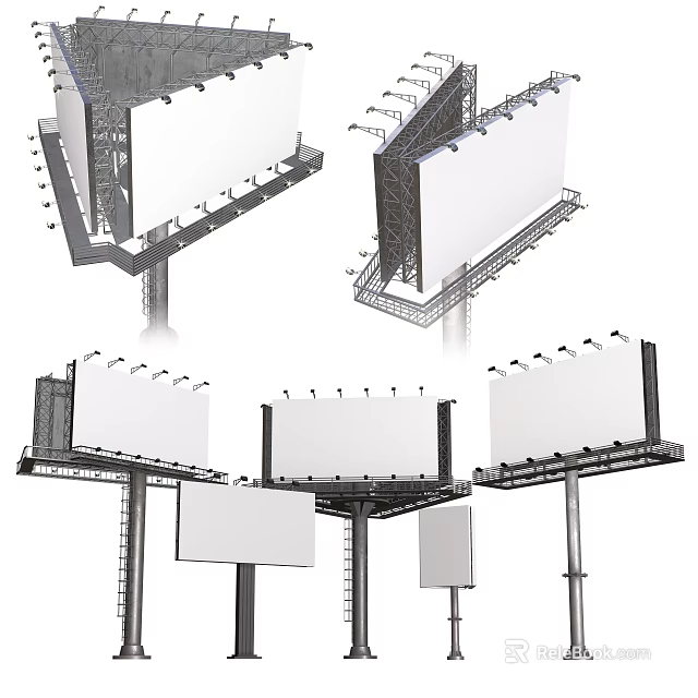 Roadside Billboard Infrastructure With Steel Support Frames And Diverse Panel Designs For Outdoor Use 3d model