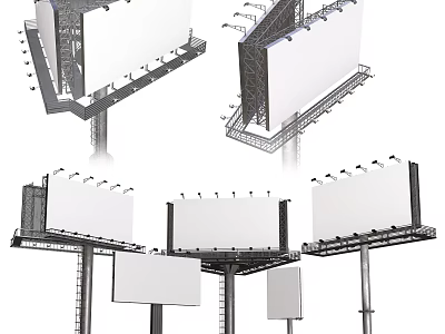 Roadside Billboard Infrastructure With Steel Support Frames And Diverse Panel Designs For Outdoor Use 3d model