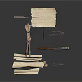 Vintage Handcraft Tools Collection With Scrolls Knife Tongs And Wooden Sticks