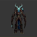 Mythical Fantasy Creature Character With Glowing Blue Antlers Armor And Sword