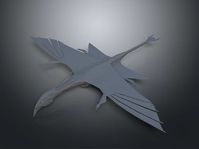 Detailed Gray 3D Rendering of Flying Animal with Extended Wings and Sleek Aerodynamic Structure 3d model