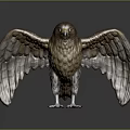 Realistic Eagle Sculpture With Spread Wings Standing On Dark Reflective Surface 3d model