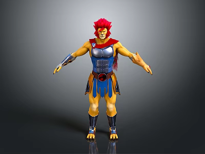 Game Movie Warrior Character With Red Hair Blue Armor Yellow Clothing And Standing Pose 3d model