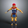 Game Movie Warrior Character With Red Hair Blue Armor Yellow Clothing And Standing Pose