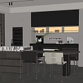 Modern Restaurant Interior Design With Large Window Blinds Dark Cabinets And Dining Table