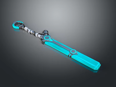 Teal Colored Futuristic Weapon With Sleek Metallic Hilt Ring Accent And Long Blade 3d model