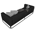 Black Leather Two Seater Sofa with Brown Throw Blanket and Gray Pillows 3d model