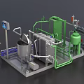 Industrial Equipment Processing System Featuring Operator Green Pipes Stainless Steel Tanks And Control Panel